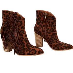 Brown Leopard Fringe Boot Womens Size 11 by Beast Fashion (Buckle)